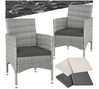 FAUTEUIL DE JARDIN - TECTAKE - Lot de 2 fauteuils de jardin en rotin NANTES Set de 2 housses inclus - Gris Clair/Crème