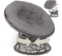 Fauteuil de jardin - TECTAKE - Siège détente d'extérieur en rotin GARGANO avec coussin rond confortable robuste - Gris