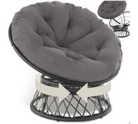 Fauteuil de jardin - TECTAKE - Siège détente d'extérieur en rotin GARGANO avec coussin rond confortable robuste - Noir