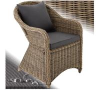 Fauteuil en rotin avec structure en aluminium, coussin d'assise et coussin de dossier inclus - marron naturel