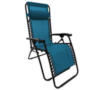 Fauteuil de jardin Transat Bain de soleil Pliable Inclinable avec accoudoirs, appui-tête 90 x 110 x 65,5 cm Turquoise - Textilène