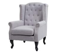 Fauteuil de luxe Chesterfield, fauteuil à oreilles, tissu hydrofuge - gris sans ottomane