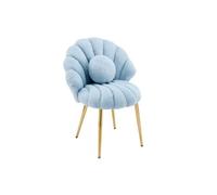 Fauteuil de Maquillage avec Dossier Coquillage - VINGLI- Chaise Coiffeuse Élégante avec Coussin Perle - en Teddy - Bleu Ciel