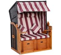 Fauteuil de plage de la mer Baltique, modèle entièrement inclinable, 2 places, en bois de sapin, dossier réglable sur 5 positions, avec repose-pieds et tablettes latérales