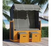 Fauteuil de plage The Living Store avec toit, en rotin synthétique et bois massif, noir et gris