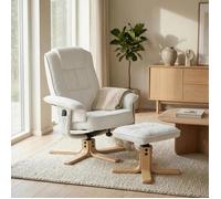 Fauteuil de relaxation CHALY avec repose-pieds pouf siège pivotant dossier inclinable assise rembourrée relax, en tissu blanc