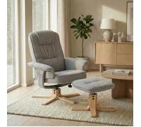 Fauteuil de relaxation CHARLY avec repose-pieds pouf siège pivotant dossier inclinable assise rembourrée relax, en tissu gris