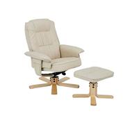 Fauteuil de relaxation CHARLY avec repose-pieds pouf siège pivotant dossier inclinable assise rembourrée relax, en synthétique beige