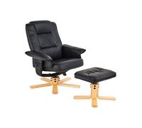 Fauteuil de relaxation CHARLY avec repose-pieds pouf siège pivotant dossier inclinable assise rembourrée relax, en synthétique noir