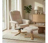 IDIMEX Fauteuil de Relaxation Charly avec Repose-Pieds Pouf, siège pivotant et Dossier inclinable, Assise rembourrée Confortable et Relax, revêtement en Tissu Beige