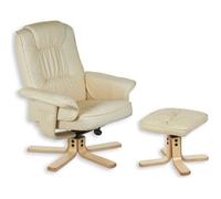 Fauteuil de relaxation CHARLY avec repose-pieds pouf siège pivotant dossier inclinable assise rembourrée relax, en synthétique beige
