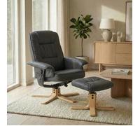 Fauteuil de relaxation CHARLY avec repose-pieds pouf siège pivotant dossier inclinable assise rembourrée relax, en synthétique gris