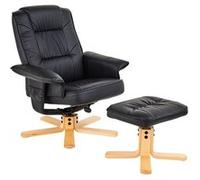 Fauteuil de relaxation CHARLY avec repose-pieds pouf siège pivotant dossier inclinable assise rembourrée relax, en synthétique noir Noir G