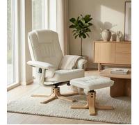 IDIMEX Fauteuil de Relaxation Charly avec Repose-Pieds Pouf, siège pivotant et Dossier inclinable, Assise rembourrée Confortable et Relax, revêtement synthétique Blanc Ivoire