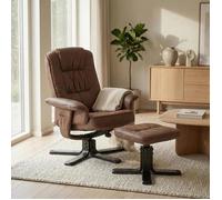 Fauteuil de relaxation CHARLY repose-pieds siège pivotant dossier inclinable assise rembourrée, en tissu vintage brun pieds noirs