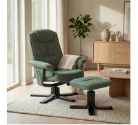 Fauteuil de relaxation CHARLY repose-pieds siège pivotant dossier inclinable assise rembourrée relax, en tissu vert et pieds noirs