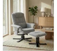 Fauteuil de relaxation CHARLY repose-pieds siège pivotant dossier inclinable assise rembourrée relax, en tissu gris et pieds noirs