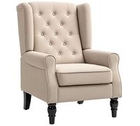 Fauteuil de salon capitonné - HOMCOM - avec assise large, pieds en bois, style classique - grand confort - 74 x 87 x 102 cm - beige