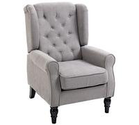 Fauteuil de salon capitonné - HOMCOM - avec assise large, pieds en bois, style classique - grand confort - 74 x 86 x 102 cm - gris