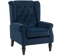 Fauteuil de salon capitonné - HOMCOM - avec assise large, pieds en bois, style classique - grand confort - 74 x 86 x 102 cm - bleu