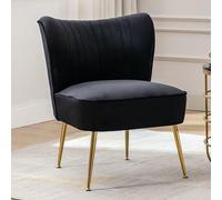 Fauteuil de salon en velours, fauteuil relax rembourré avec pieds en métal, canapé d'une place, fauteuil d'accent, fauteuil de relaxation pour chambre, salon, balcon, couleur noire