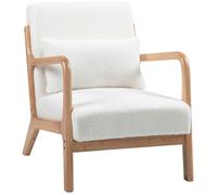 Fauteuil de salon HOMCOM avec cadre en bois massif fauteuil lounge - assise profonde - accoudoirs - aspect velours crème
