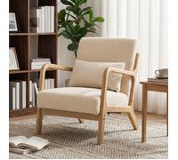 Fauteuil de salon HOMCOM avec cadre en bois massif fauteuil lounge - assise profonde - accoudoirs - aspect velours beige