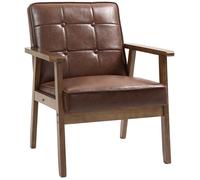 Fauteuil de salon - HOMCOM - dossier capitonné, pieds en bois massif - cuir synthétique - 64x73x81cm - marron