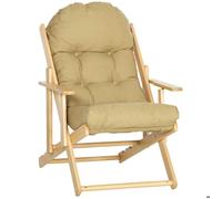 HOMCOM Fauteuil de salon - relax pliable et inclinable en bois, coussin capitonné épais 71x89x96 cm