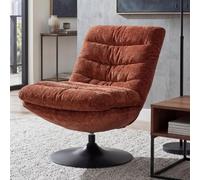 Fauteuil de salon HWC-Q29, fauteuil cocktail/rembourré/relax, fauteuil pivotant, tissu chenille (470 g/m²), certifié Oeko-Tex, structure en acier couleur terracotta