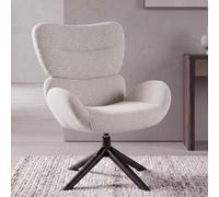 Fauteuil de salon HWC-Q53, fauteuil de salon, chaise de salle à manger, pivotant, métal, chenille (420 g/m²) ~ crème