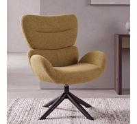 Fauteuil de salon HWC-Q53, fauteuil de salon, chaise de salle à manger, pivotant, métal, chenille (420 g/m²) ~ jaune moutarde