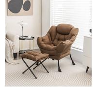 Fauteuil de Salon - RELAX4LIFE - 2 en 1 -Repose-Pied Pliable - Fauteuil Relax avec Oreiller - Poche Latérale - Charger 150 KG -Café