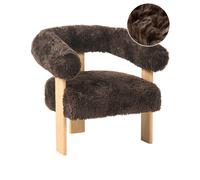 Fauteuil de Salon Rétro Rembourré Fausse Fourrure Pieds en Bois Marron Foncé et