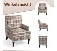 Fauteuil de salon Vintage en Lin - assise rembourrée épaisse - Pieds en Bois Massif - 69X69X89cm - Blanc et Marron