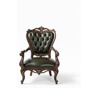Fauteuil de style néo-baroque, couleur vert foncé, structure en bois, touches dorées