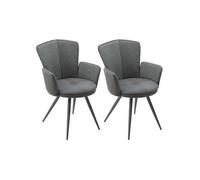 Fauteuil de table ALTOBUY ELLIPSE - Lot de 2 - assise matelassée tissu gris - pieds métal laqué anthracite