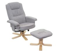 Fauteuil de télé M56, fauteuil de relaxation avec tabouret, tissu gris clair