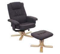 Fauteuil de télé M56, fauteuil de relaxation avec tabouret, tissu gris foncé