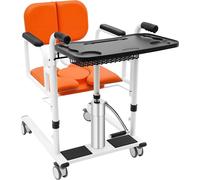 Fauteuil de transfert pour patients - Système hydraulique - Capacité de charge : 150 kg - Dossier inclinable à 180° - Hauteur de levage : 30,2–46,2 cm - 4 roulettes pivotantes avec freins - Orange