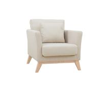 Fauteuil déhoussable en tissu beige et bois clair oslo