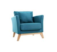 Fauteuil déhoussable en tissu bleu canard et bois clair oslo