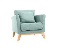 Fauteuil déhoussable en tissu vert lagon et bois clair oslo
