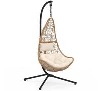 Fauteuil Demi-Lune Suspendu Ajouré Effet Rotin Avec Coussin Écru