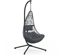 Fauteuil Demi-Lune Suspendu Ajouré Effet Rotin Gris Avec Coussin Gris