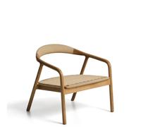 Fauteuil Derile en chêne massif avec une finition naturelle et un revêtement en corde de papier beige certifiée FSC Mix.