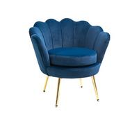 HomCom Fauteuil salon Coquillage en velours, pieds métal doré, pour chambre à coucher, bleu