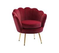 Fauteuil design coquillage pieds métal doré velours bordeaux