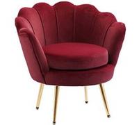 HomCom Fauteuil de salon coquillage en velours pieds métal doré 76x67x74 cm Rouge