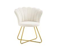 HOMCOM Fauteuil coquillage chaise coiffeuse fauteuil en velours fauteuil de salon avec pieds en acier pour salon et chambre 69 x 64 x 80 cm crème